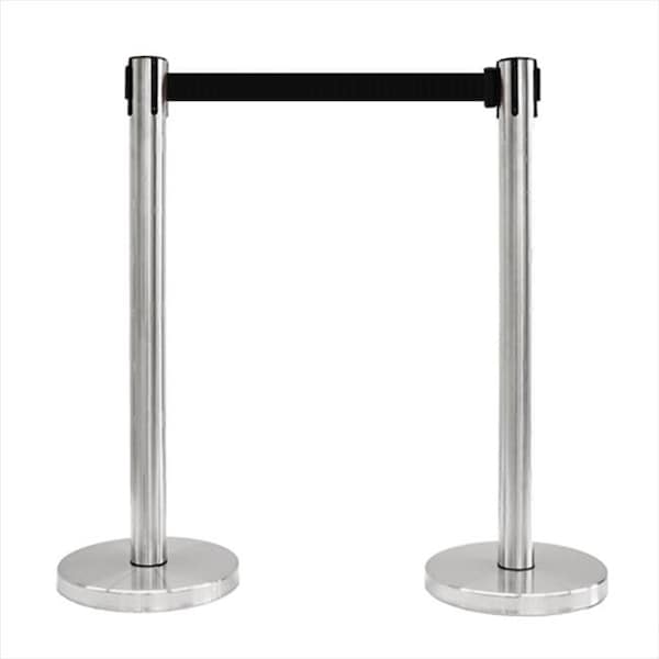 Vic Crowd Control Inc VIP Crowd Control 1118-10 14 in. Flat Base Satin Stainless Post & Cover Retractable Belt Stanchion - 10 ft. Black Belt 1118-10 - main